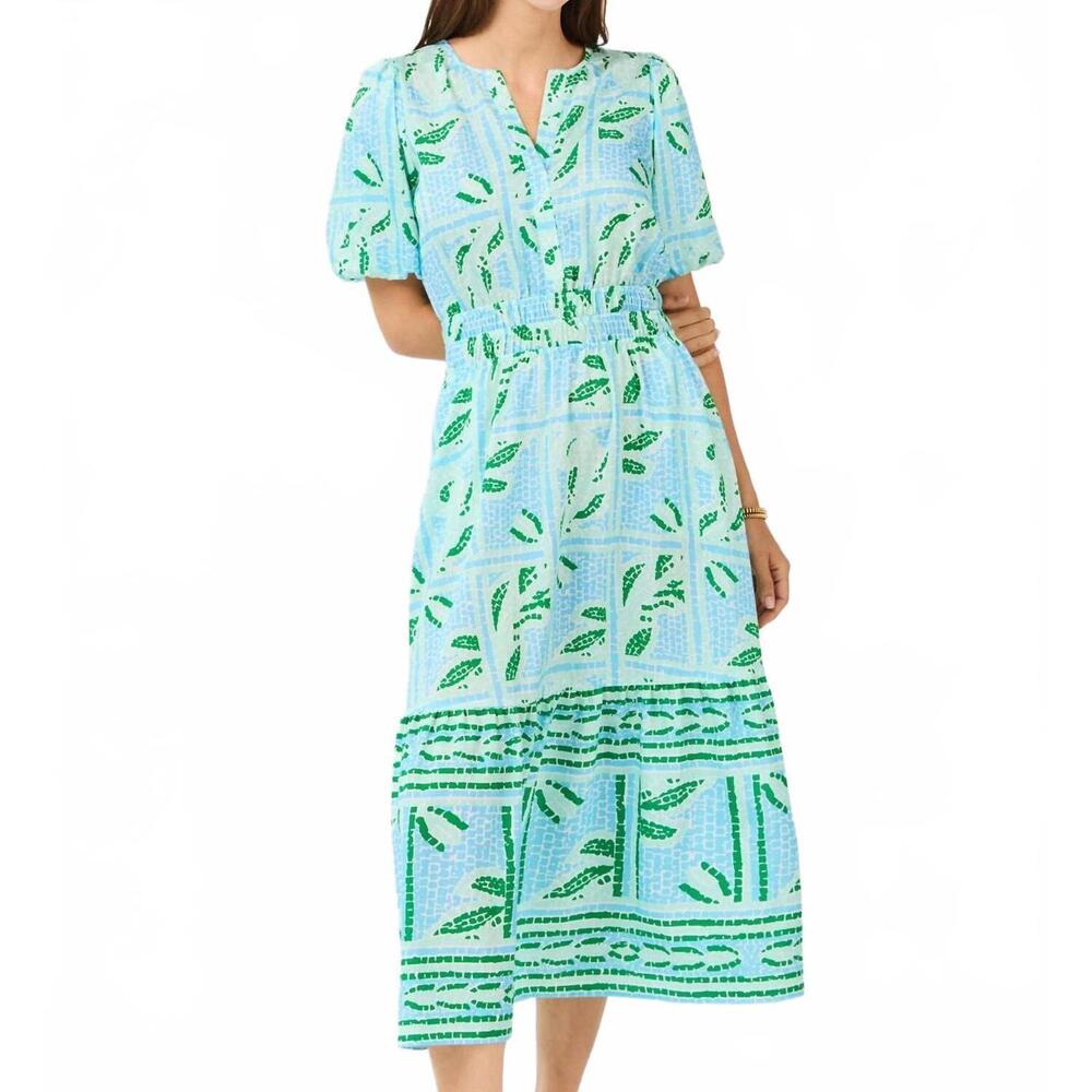 NEW MARY SQUARE tracey trellis tiles dress in green